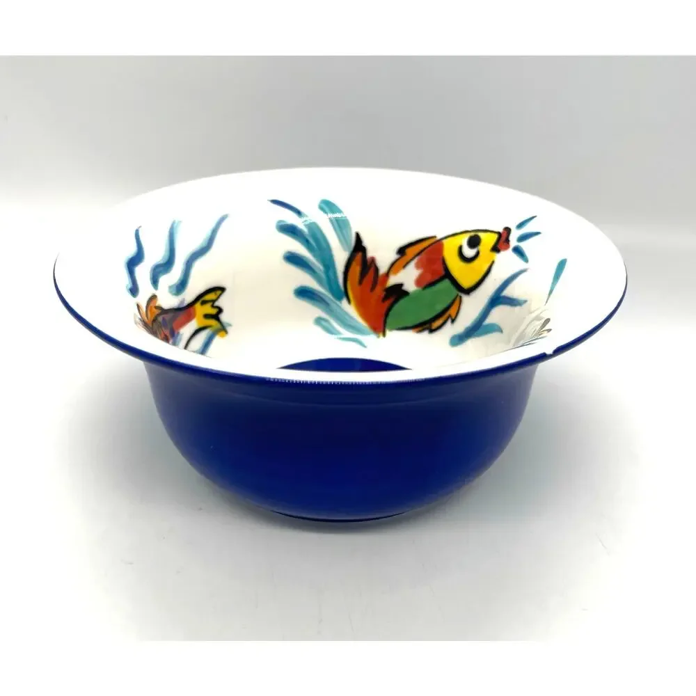 Les Tropiques Strata Cereal Bowl Blue Hand Painted Tropical Fish *Paint Chip